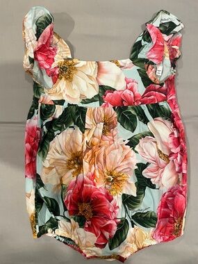 Dolce & Gabbana Floral Pink Green Baby One-Piece